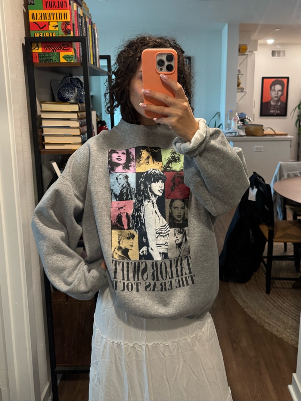 Taylor Swift Gray Graphic Crewneck Sweatshirt with Multicolor Pop Grid